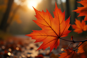 Vibrant orange maple leaf bathed in, a Background Photo by Artonix