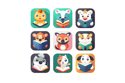 Animals reading a book. Icons.