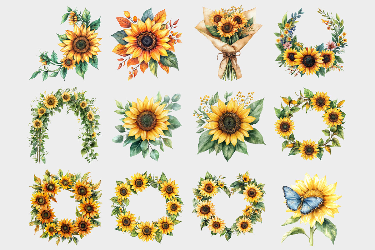Watercolor Sunflower Clipart, a Seasonal Illustration by Design Market (Photo 2 of 5)