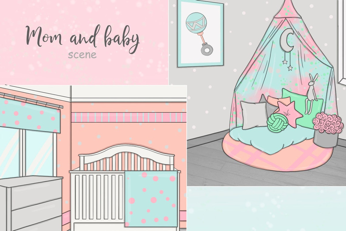 Mom And Baby Scene, a Decorative Illustration by GlamArtZhanna (Photo 1 of 3)