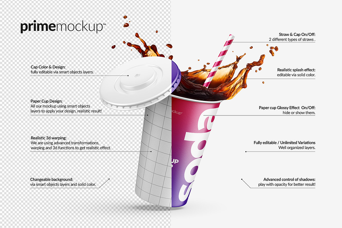 Paper Soda Cup Mockup Bundle, a Cups & Container Mockup by PrimeMockup (Photo 5 of 11)