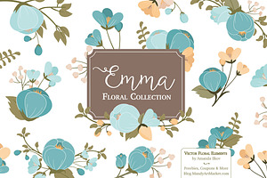 Vintage Blue Floral Clip Art, an Illustration by Amanda Ilkov