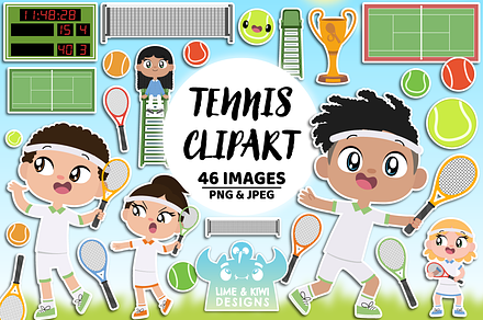 Tennis Clipart, a Sport Illustration by Lime & Kiwi Designs