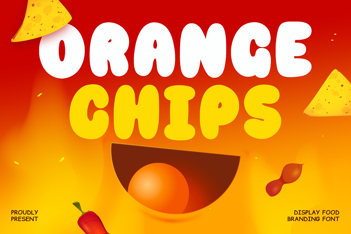 ORANGE CHIPS - Food Font, a Sans Serif Font by Mozatype (Photo 1 of 8)