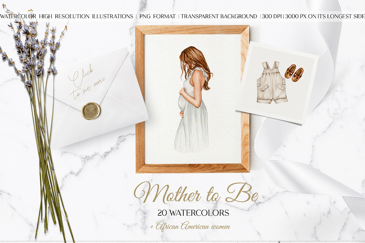 Sweet Maternity Watercolor Set, an Illustration by CrystalinaShop (Photo 2 of 10)