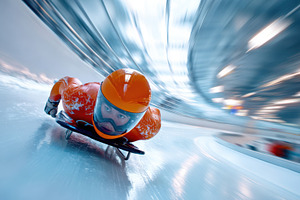 Bobsledder racing down a twisting ice track, a Sports & Recreation Photo by AlyaAnd