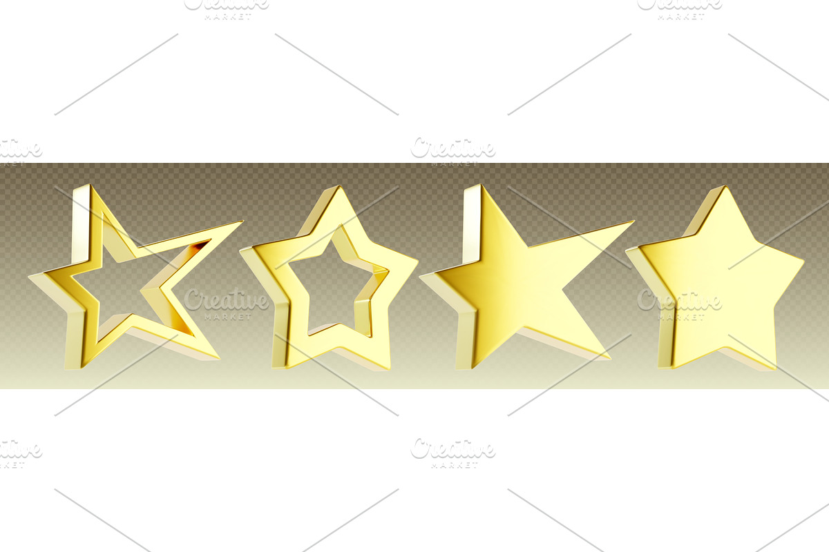 Gold 3d star set on transparent, an Object Illustration by art PVP - market
