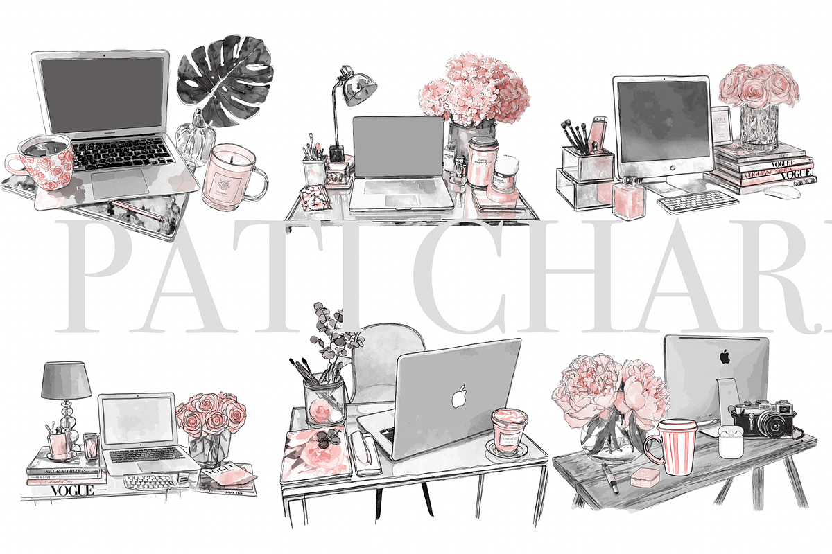 10 Office Desk Clipart, a Decorative Illustration by Pati Charm Studio (Photo 2 of 8)