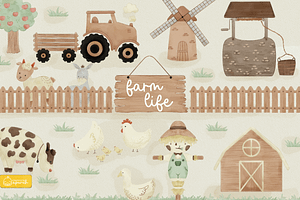 Farm Life Watercolor Clipart