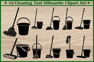 12 Cleaning Tool Silhouette Set, an Illustration by BIPLOB EXPERT