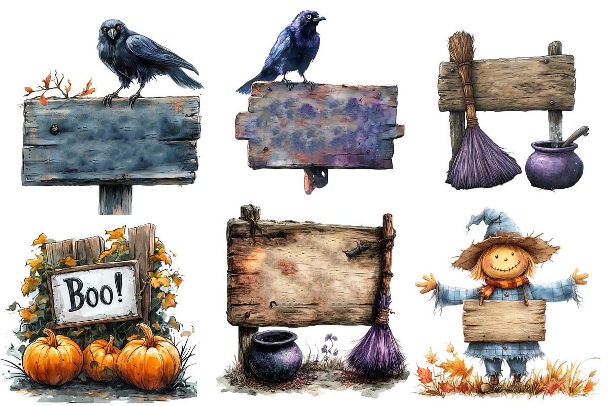 Halloween Wooden Sings Clipart, a Work Illustration by cherrydesign (Photo 3 of 4)