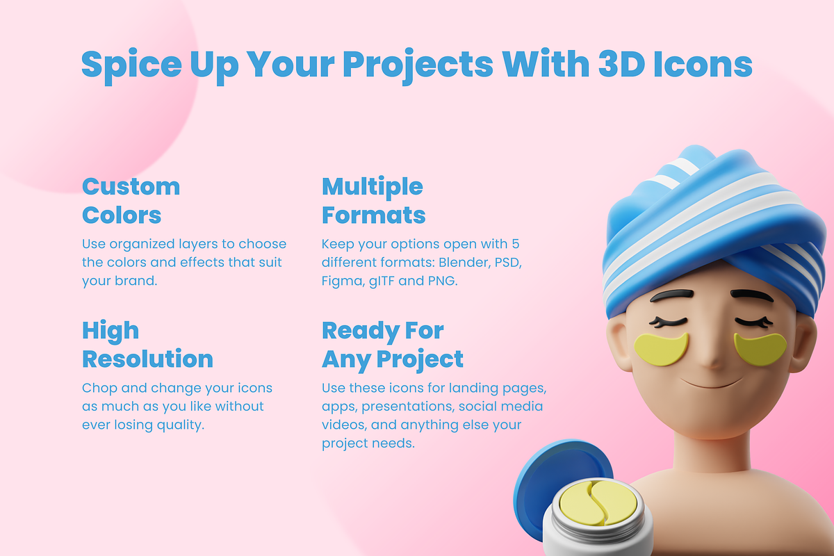 3D Beauty Care Icon Set, a Characters & Person 3D Model by Flat Icons (Photo 2 of 8)