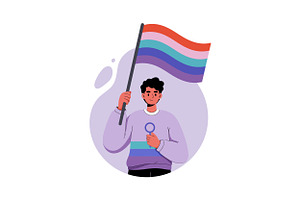 Young man proudly holding a rainbow, an Illustration by designvectx