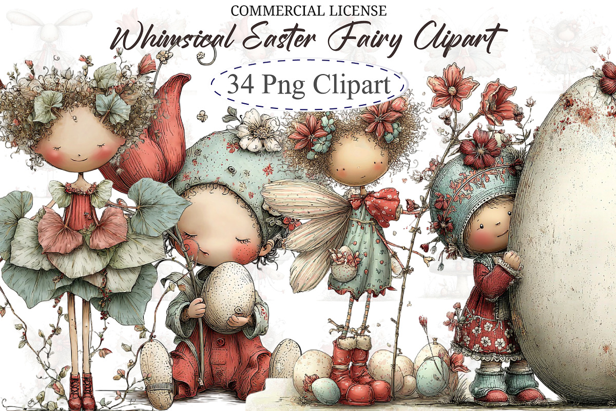 Whimsical Easter Fairy Clipart, an Illustration by designcity5 (Photo 1 of 5)
