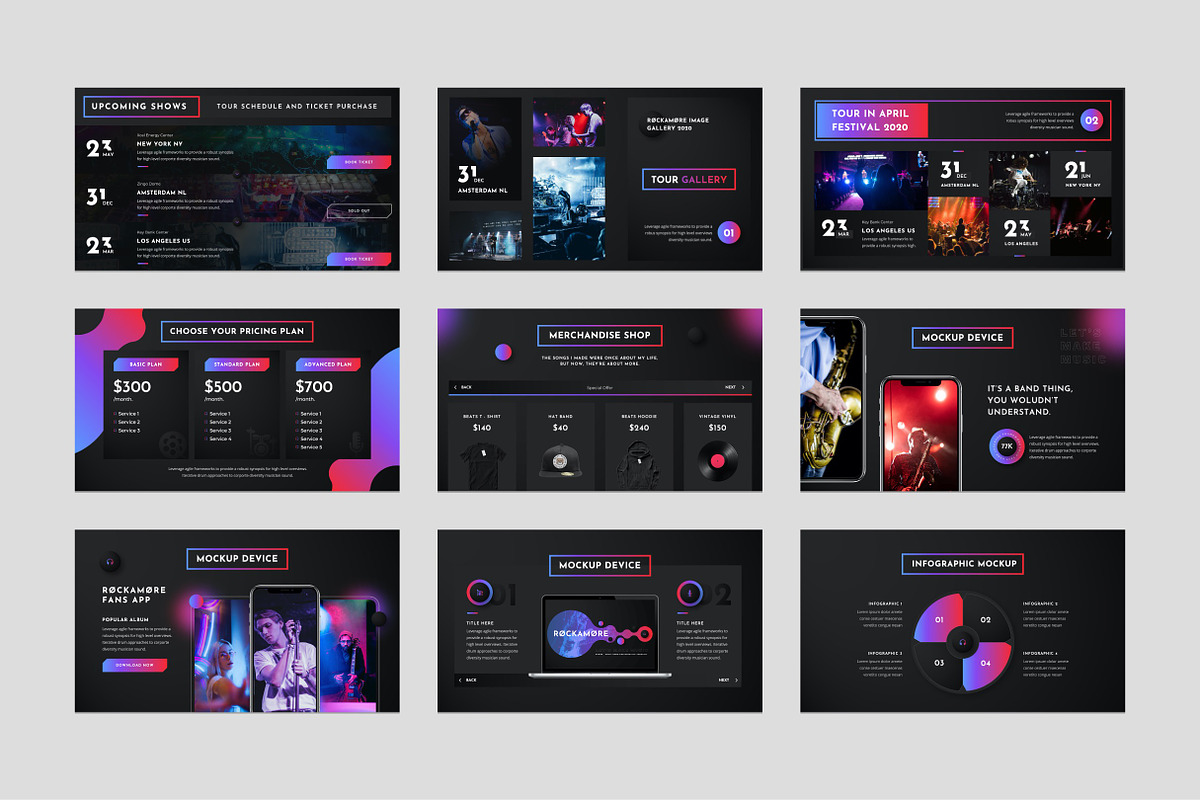 Music Band PowerPoint Template, a Presentation Template by Flat Icons