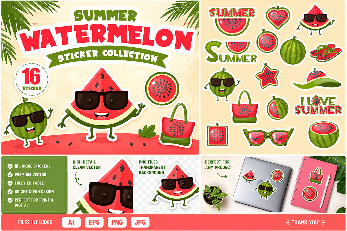 Summer Watermelon Sticker Collection, an Object Graphic by BabySofja (Photo 1 of 4)