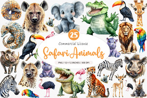 Safari Animals Clipart Bundle, an Illustration by SinaCreation
