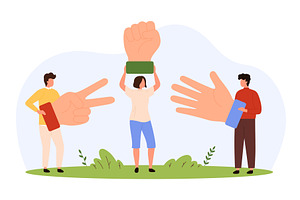 Playing Rock Paper Scissors Game, an Object Illustration by Flashvector