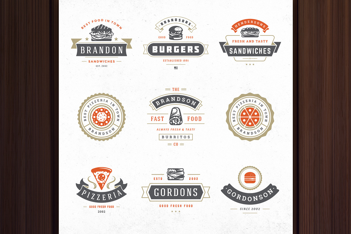36 Fast Food Logos and Badges, a Branding & Logo Template by Vasya Kobelev (Photo 6 of 18)