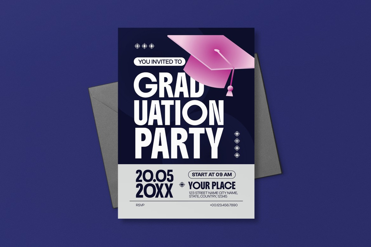 Blue Graduation Party Invitation, a Card Template by graphicook (Photo 3 of 3)