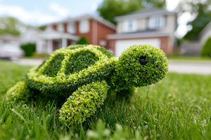 Topiary sculpture of a turtle made from green bushes, an Animal Photo by AlyaAnd