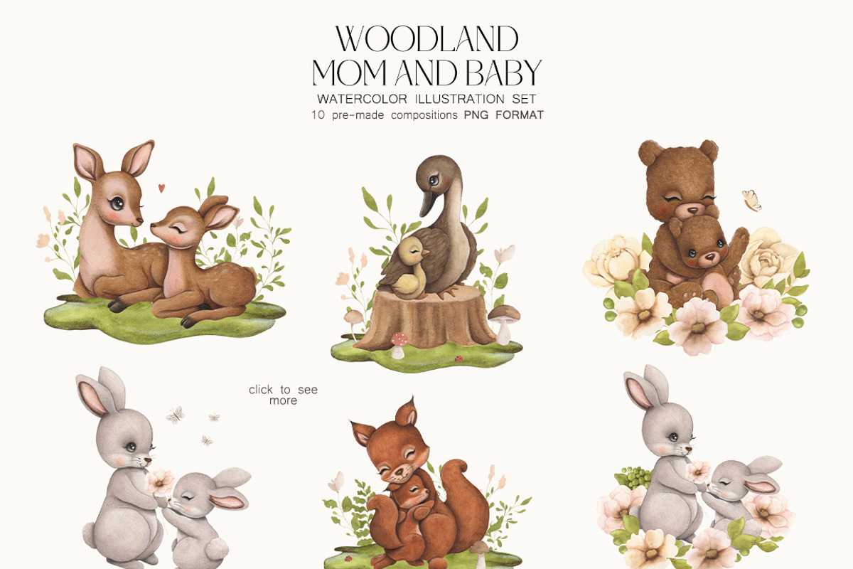 Watercolor Set Mom and Baby, an Animal Illustration by ViktoriyaD (Photo 4 of 6)