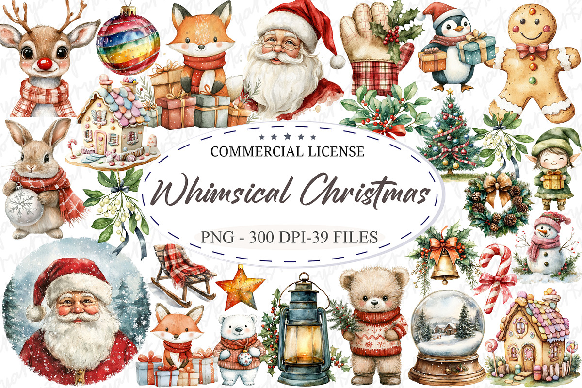 Whimsical Christmas Clipart, an Illustration by designcity5 (Photo 1 of 5)