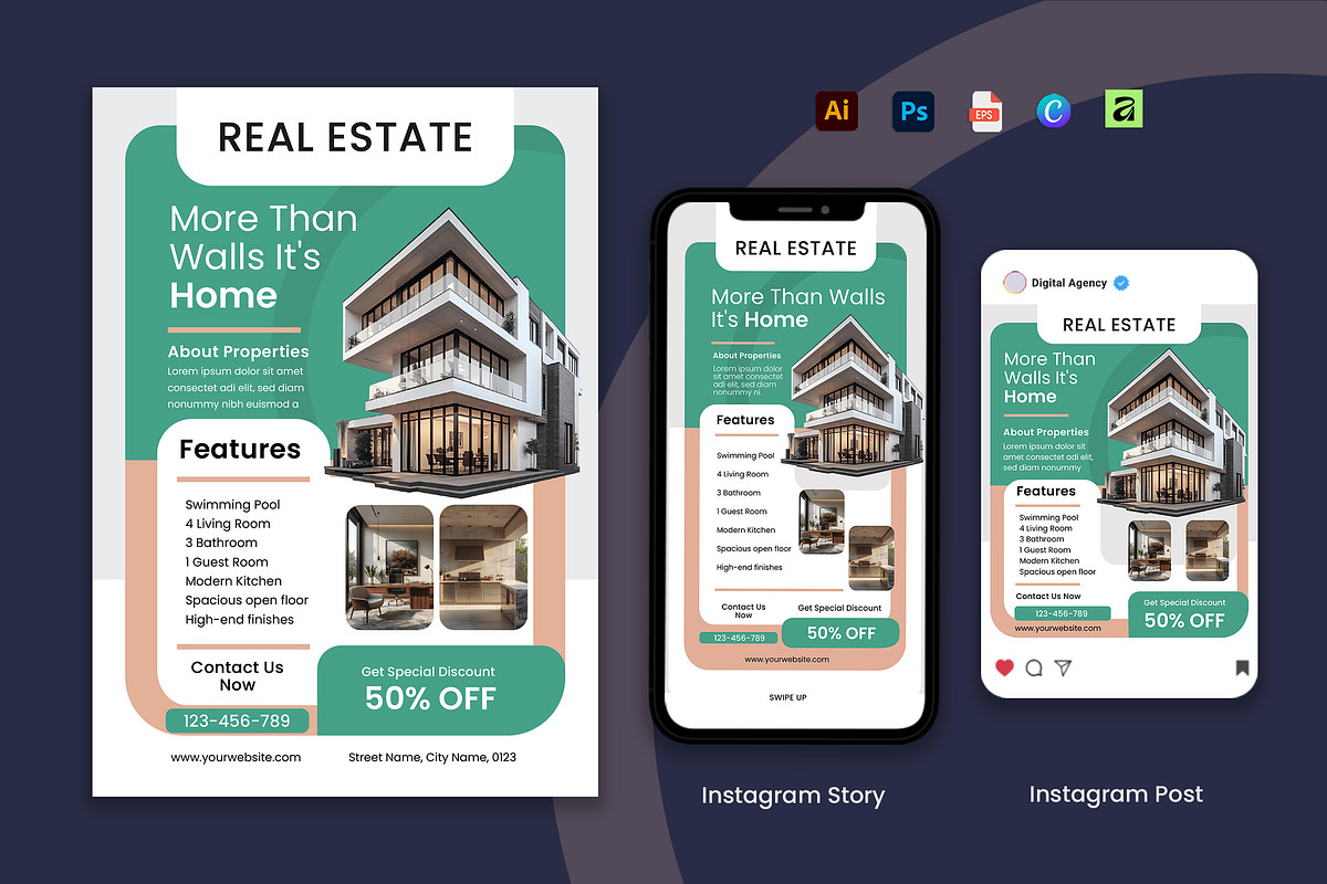 Green Modern Real Estate Flyer Set, a Flyer Template by Jiwstudio (Photo 3 of 3)