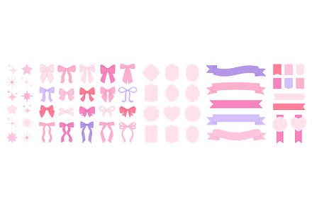 Bow ribbons and frames. Badges stars, an Illustration by LadadikArt