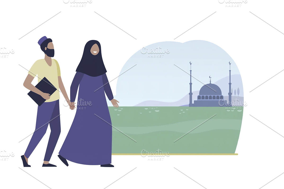 A couple is walking together near a, an Object Illustration by Media Whale Stock