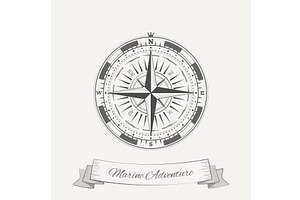 Vintage grey ribbons compass rose, an Object Illustration by SkyVectors