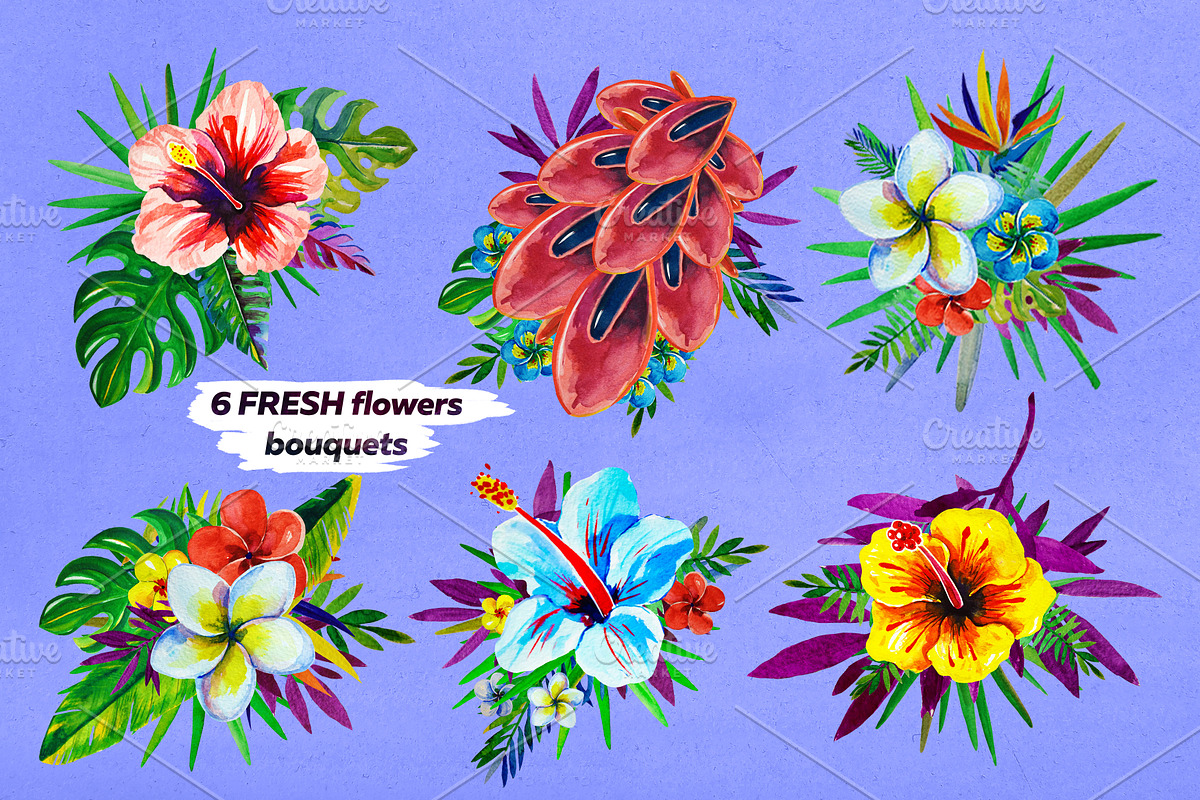 Watercolor Tropical Flowers, a Decorative Illustration by BLAZTIGRA (Photo 3 of 6)