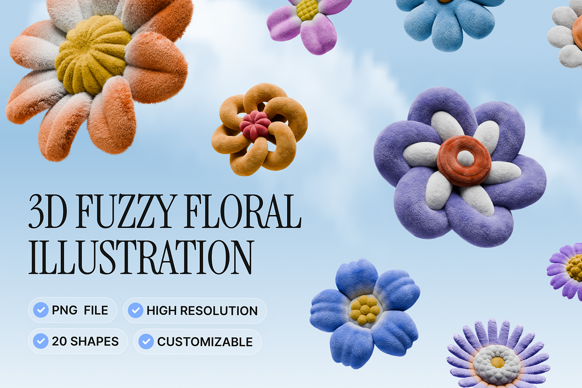 3D Fuzzy Floral Illustration, an Object Graphic by Illustrava (Photo 1 of 7)
