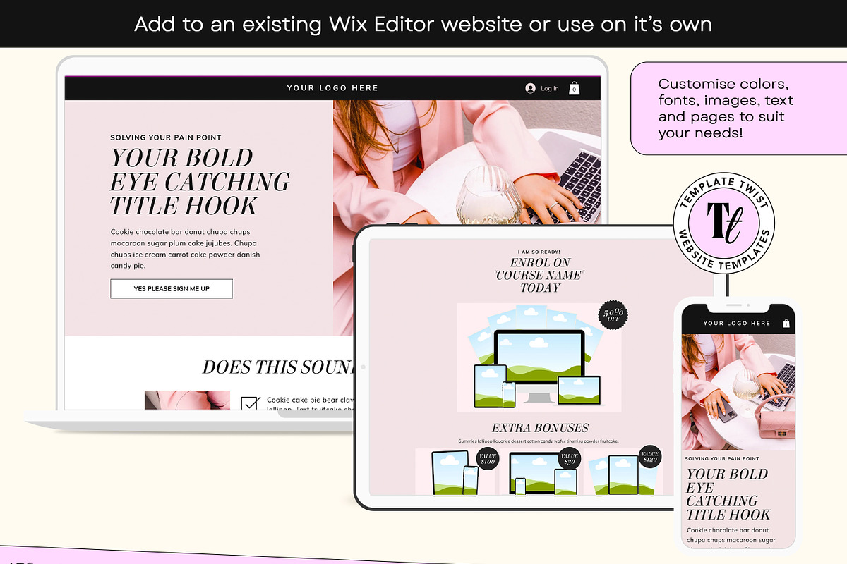 Pink Wix Editor Sales Page Template, a Wix Template by Template Twist Shop (Photo 6 of 10)