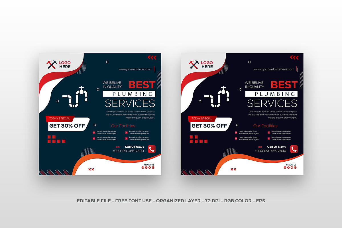 Social media plumber post banner, a Social Media Template by Tahnix Creative (Photo 1 of 3)
