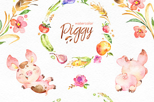 Watercolor Piggy Collection