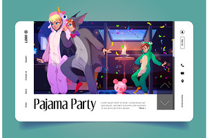 Pajama Party Banner With People In