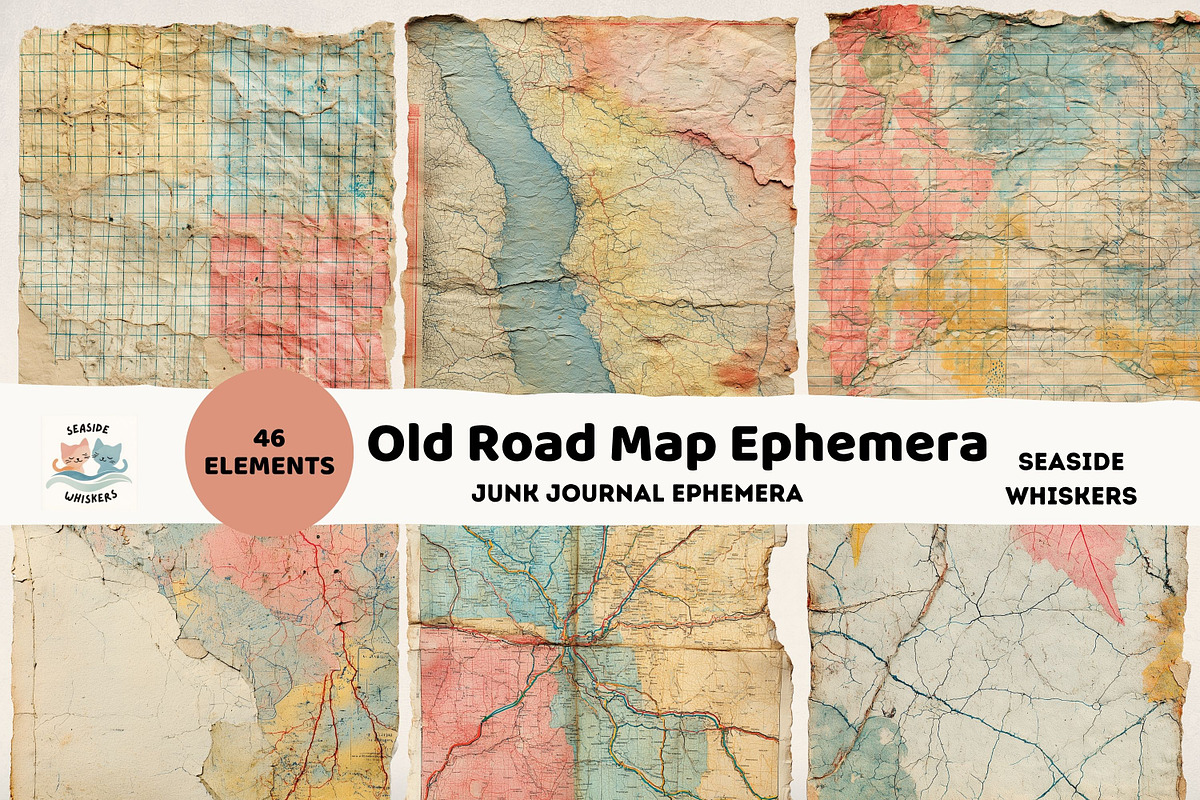 Old Road Map Ephemera Printable, a Transportation Illustration by Seaside Whiskers (Photo 1 of 5)