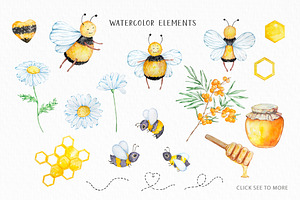 Watercolor Honey Bee Clipart