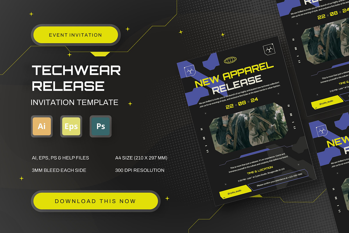 Techwear Release - Event Invitation, an Invitation Template by StreaksideStd (Photo 1 of 3)
