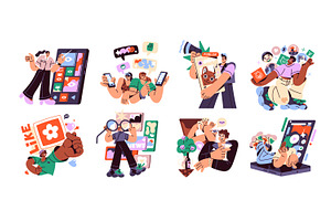Social networks, media concepts set, a Technology Illustration by PaperTrident