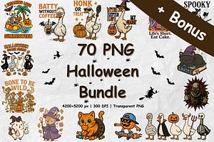 70 Halloween PNG Bundle + Bonus card