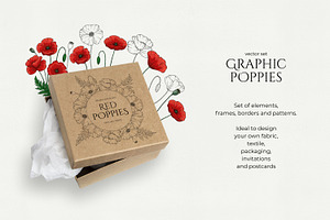 Graphic Poppies. Vector Set.