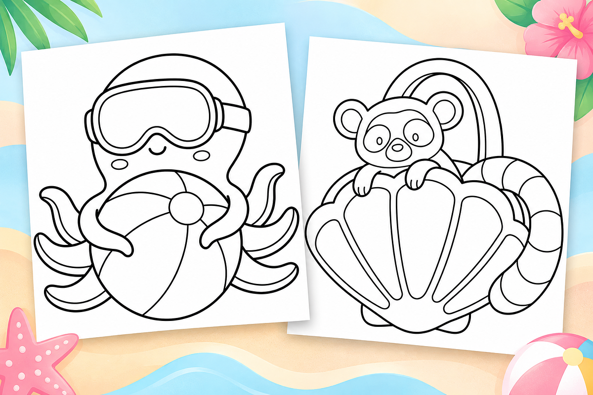 Cutie Summer Coloring Pages Vol. 2, a Seasonal Illustration by Inkivelle Studio (Photo 2 of 3)