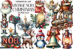 Vintage Noel Retro Christmas Clipart, an Illustration by Daily.Designs
