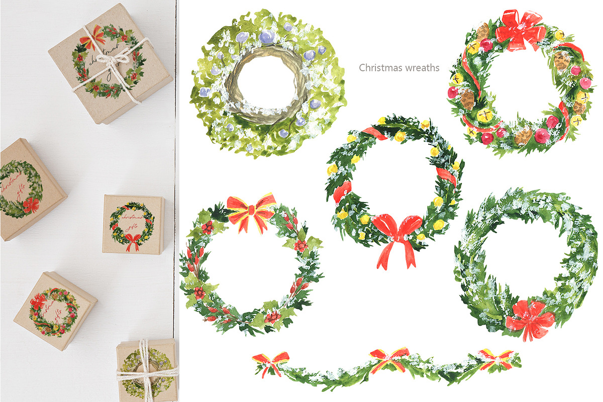 Christmas houses, an Illustration by Love Watercolor Store (Photo 2 of 12)