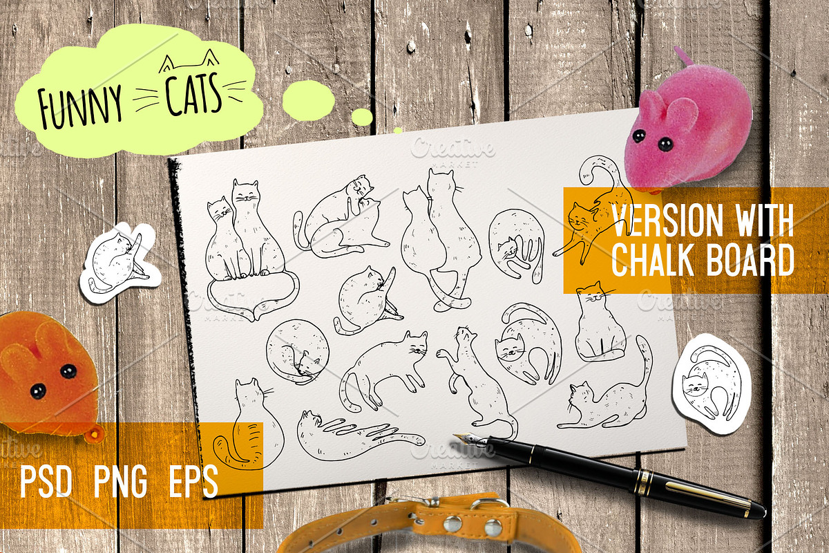 Funny cats. Hand drawn collection, a Decorative Illustration by Alena Kaz (Photo 2 of 4)