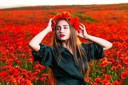 Tender girl with poppies in her hair., a Person Photo by Rohan Photography