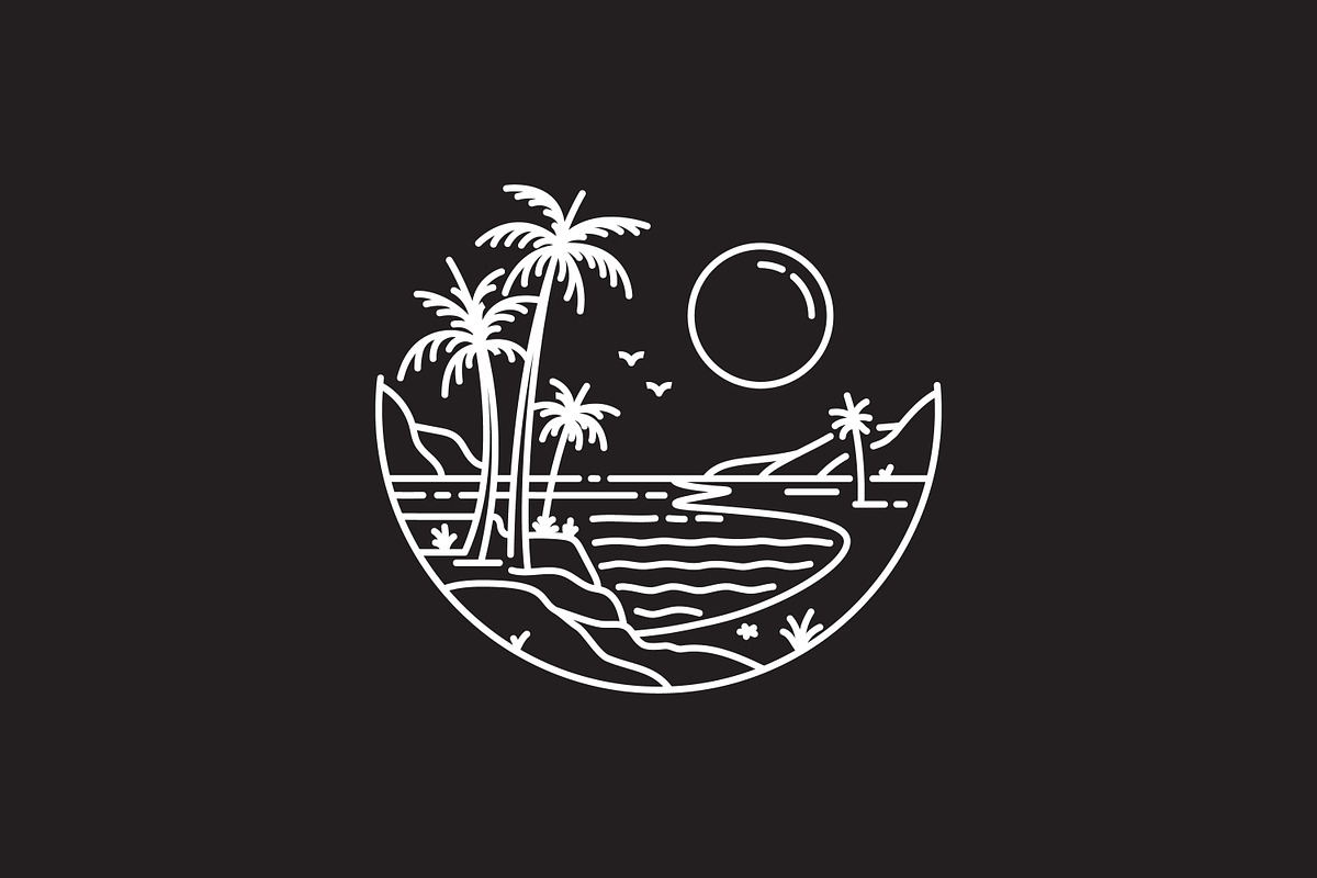 tropical beach monoline design, a Branding & Logo Template by Saba Vector (Photo 2 of 3)
