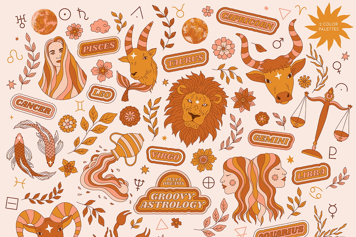 Groovy Astrology Collection, an Illustration by Julia Dreams (Photo 7 of 8)